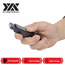 DZS Rechargeable Micro USB Self Defense Black Stun Gun With LED Light